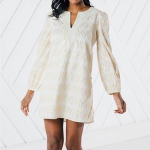 Sail to Sable Ivory & Gold • Shimmer and Shine Long Sleeve Dress • Size XS • NWT